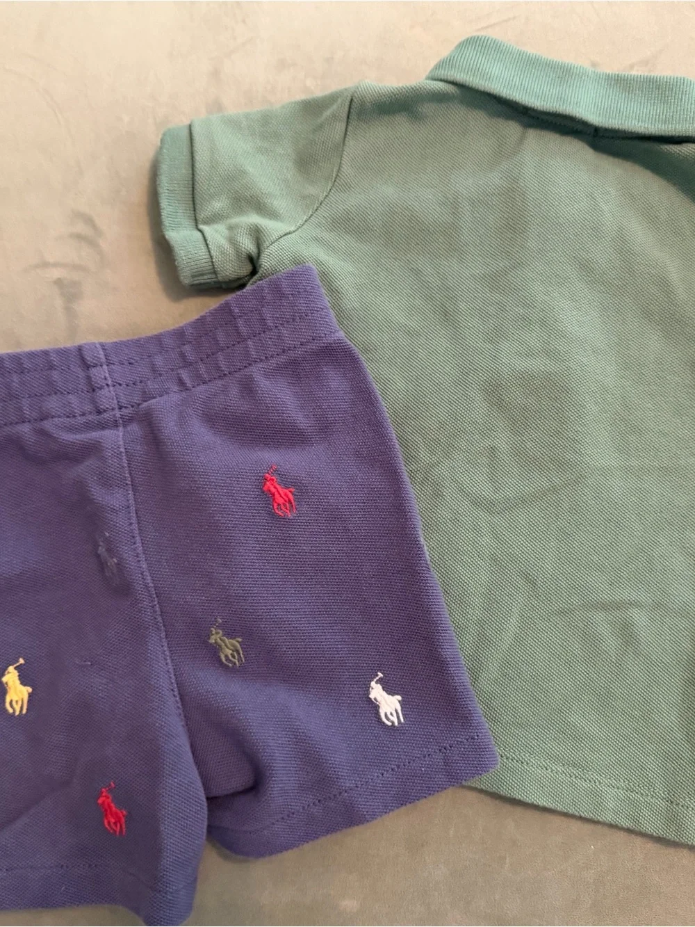 Ralph Lauren  Green Polo Shirt & Navy Embroidered Shorts Set